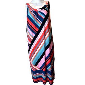 Roz & Ali Womens Striped Shift Midi Dress Round Neck Back Keyhole Pink White XL